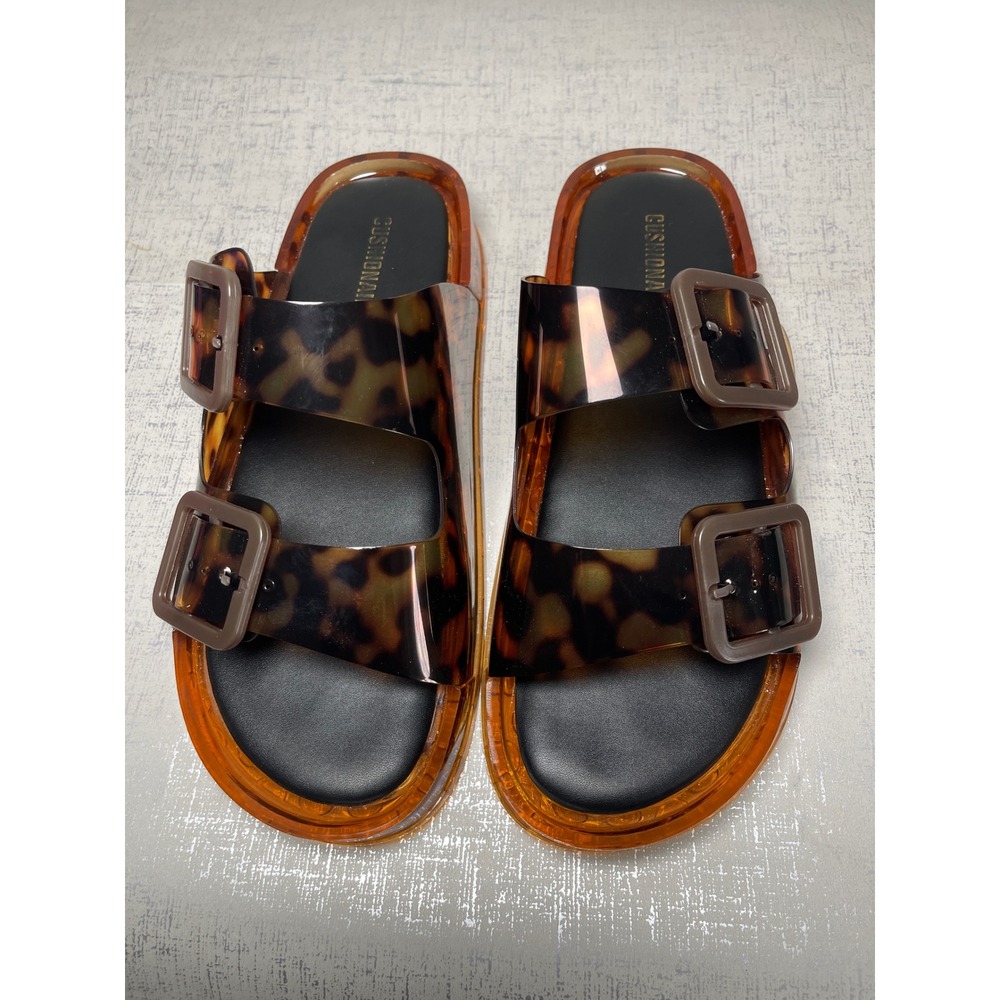 Cushionaire Womens Tortoise Jelly Slide Sandals Double Buckle Brown Size 8M